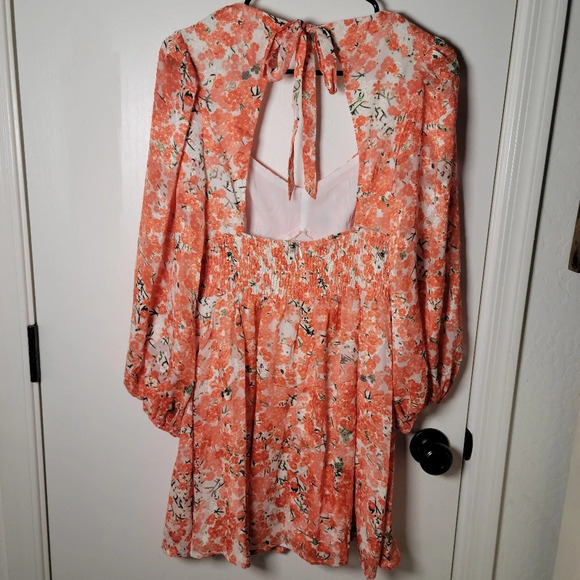 Hello Molly Orange Floral Mini Long Sleeve Cottagecore Romantic Spring Dress 4 - Picture 14 of 16